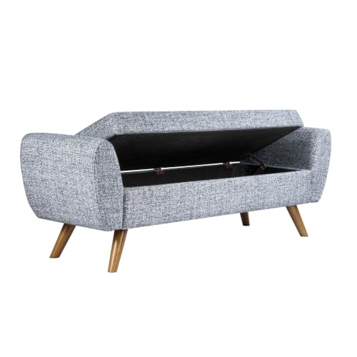 Image of HomePop 60 inch Modern Storage Bench with Wood Legs - Blue Gray Woven Fabric