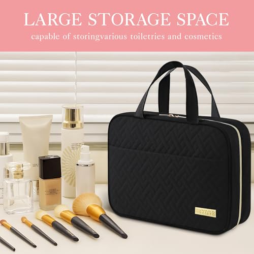 HOTOR Travel Toiletry Bag - Toiletry Bag w/Hanging Hook for Women & Men, Makeup Bag/Big Comparment, Waterproof for Travel Accessories, Travel Essentials, Small, Black image 7
