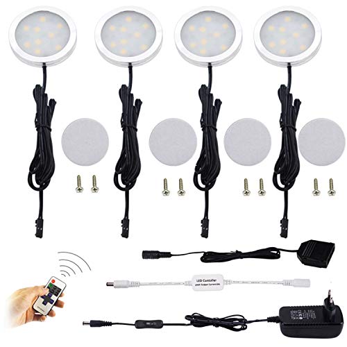 Preisvergleich Produktbild AIBOO LED Schrankleuchten 4er Komplettset, Unter Kabinett Beleuchtung mit Fernbedienung, Küchenlampen, Vitrinenbeleuchtung Tagesweiß 6000K, LED Unterbauleuchte Set Inklusiv alle Zubehör