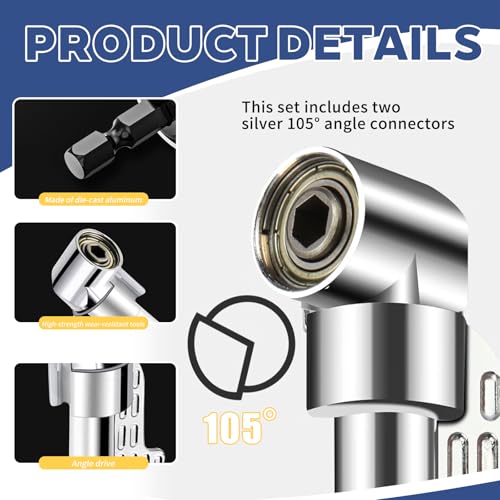 Miniatura 5 de Adaptador De Llave Angular De 105 , Destornillador Angular Para Atornillador Inalámbrico - Ástago Hexagonal De 1 4 De Pulgada, Adaptador Taladro Para Trabajadores De Construcción Y Garaje