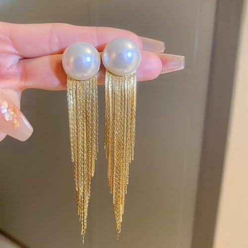 Charm Gold Long Tassel Drop Dangly Pearl Earrings for Woman (Gold) by Lcineic - Used condition - Image 4
