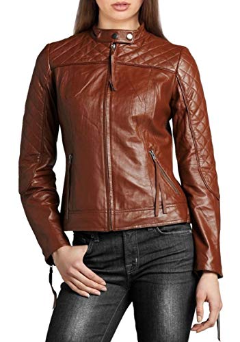 New Fashion Style Women's Leather Jacket Motorcycle Bomber Biker Brown Real Leather Jacket Women