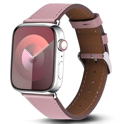 Genuine Leather Band Compatible with Apple Watch Bands for Women Men 49mm 46mm 45mm 44mm 42mm 41mm 40mm 38mm, Soft Leather Replacement Strap for iWatch Ultra/SE/Series 11 10 9 8 7 6 5 4 3 2 1