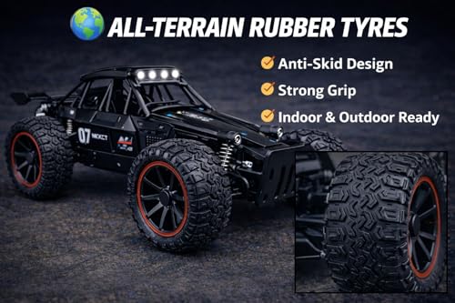 Image of TEC TAVAKKAL Premium RC Metal Off-Road Car with Mist Spray | Rechargeable 2WD | 20 km /h Speed | Type-C Charging | Gun Remote | 150+ Feet Range (Black)