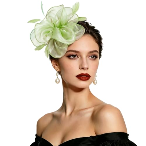 Image of DRESHOW Fascinators Hat Tea Party Headwear Ribbons Feathers on a Headband and a Clip for Women