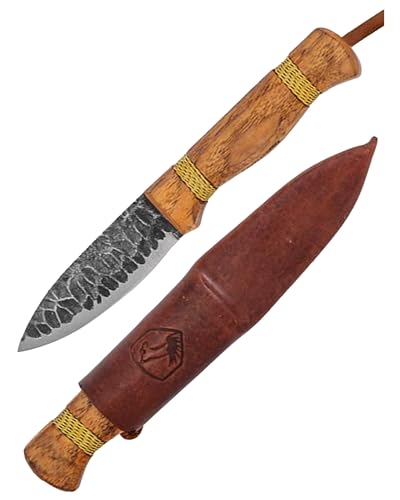Condor Tool & Knife Cavelore Fixed Blade Knife with Leather Sheath - 1905 High Carbon Steel - Burnt American Hickory Handle - 4.3 inches Blade - 7.8 ounce