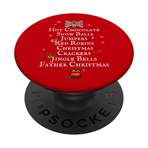 BRITISH CHRISTMAS LIST, UNION JACK FLAG UK, UNITED KINGDOM PopSockets Swappable PopGrip, Black
