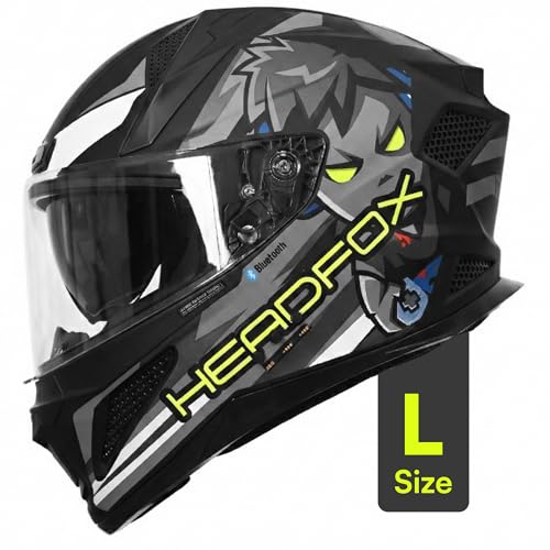 Image of HEADFOX N2F Shady Full Face Bluetooth Helmet for Bike | Waterproof Smart Helmet for Men & Women | ISI Certified | Built-in Bluetooth & LED Lights | Matte & Gloss Finish