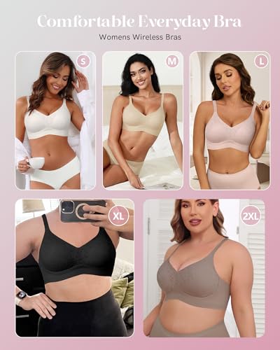 Image of As Fairy Lace Womens Bras Wirefree Full Coverage Support Comfort Wireless Push Up Bra Seamless Everyday T-Shirt Bralette Pink 32A