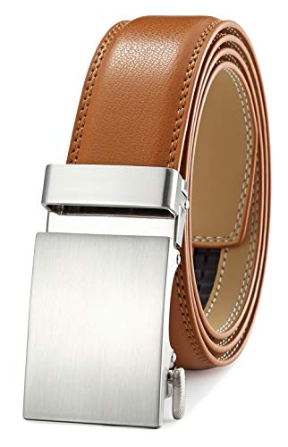 Men's Belt Ratchet Dress Belt with Automatic Buckle Brown/Black-Trim to Fit-35mm wide-400-110-TAN