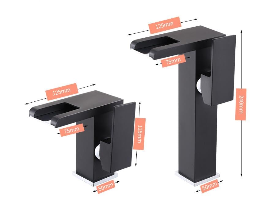 Robinet de lavabo LED noir et chrome mitigeur haut en laiton au design exclusif - 3