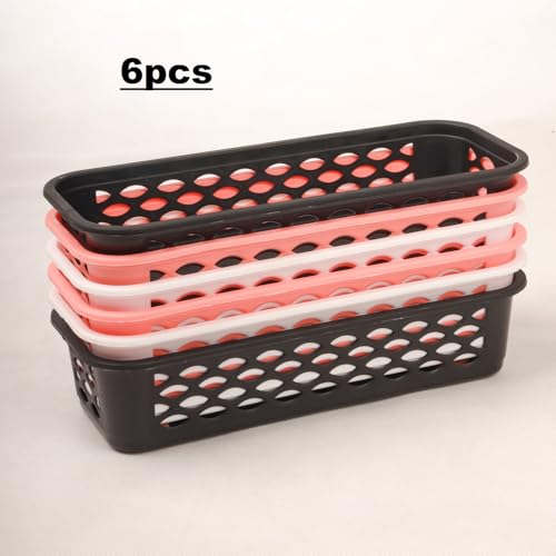 Image of Organizer Tray Office Drawer Dividers Storage Bins Multipurpose Desk for Makeup, Kitchen, Office, Bathroom, Bedroom Dreassing, Basket Rack MultiColor(23*8*5 CM) Pack Of 6 (Peach 6pcs)