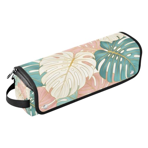 Bolsa para herramientas de cabello y tapete resistente al calor, gran capacidad, organizador para planchas, rizadores y más con diseño tropical Monstera Deliciosa rosa y verde para mujeres miniatura 1
