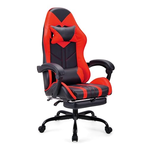 Play haha.Gaming chair Office chair Swivel chair Computer chair Work chair Desk chair Ergonomic Chair Racing chair Leather chair Video game chairs (Red,With footrest)