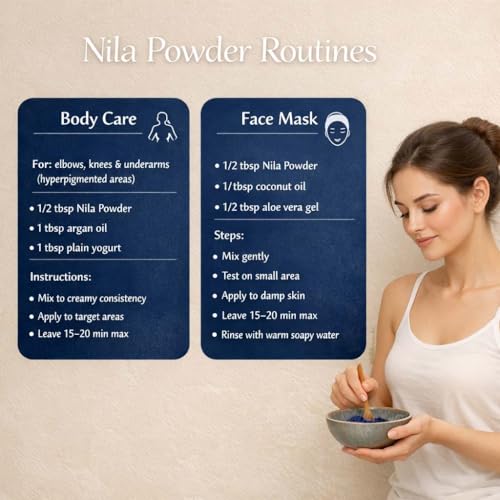 Image of Moroccan Nila Powder | 100% Natural Indigo Blue Powder for Skin Brightening, Soothing & Detox | Traditional Moroccan Hammam Beauty Treatment for Face & Body Care (100gm)