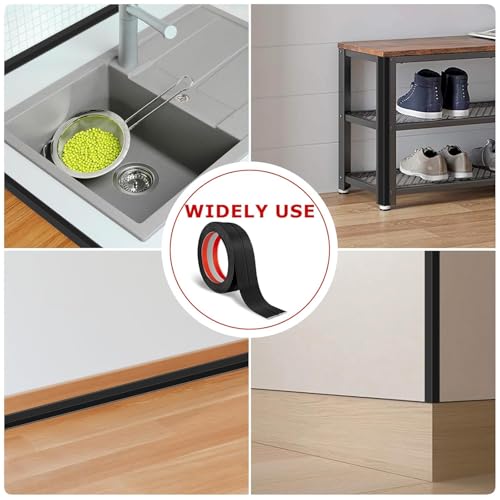 Image of inch1 Roll Flexible PVC Wall Molding Trim - Decorative & Protective Caulk Strip for Table Edges, Door Frames, Baseboards, and Corners (Black)