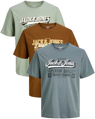 JACK & JONES Herren 3er-Set T-Shirts aus Baumwolle (Regular Fit Mix 24, 535 StormyW. / MonksR. / IcebergG. XXL)