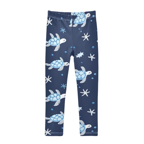 White Blue Turtles Girls' Leggings Toddler Doodles Kids Yoga Pants Dance Active Tights 4T