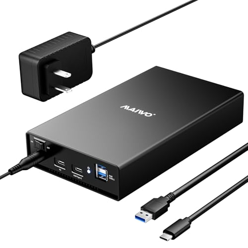 Image of MAIWO External Hard Drive Enclosure(6Gbps) with Hub Expander for 3.5 2.5 Inch SATA SSD HDD USB C to SATA III with UASP, 1 Port USB C Hub /2 Port USB A 10Gbps Hub,Compatible with Seagate Samsung Xbox