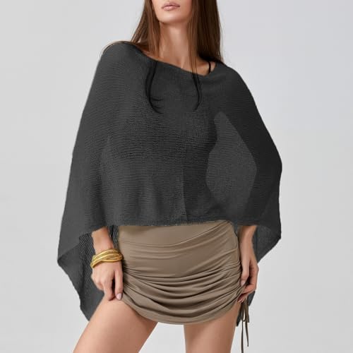 Women Sheer Poncho Top Lightweight Knit Crochet Shrug Bolero Mesh Batwing Sleeve Sweater Cover Up Beachwear2