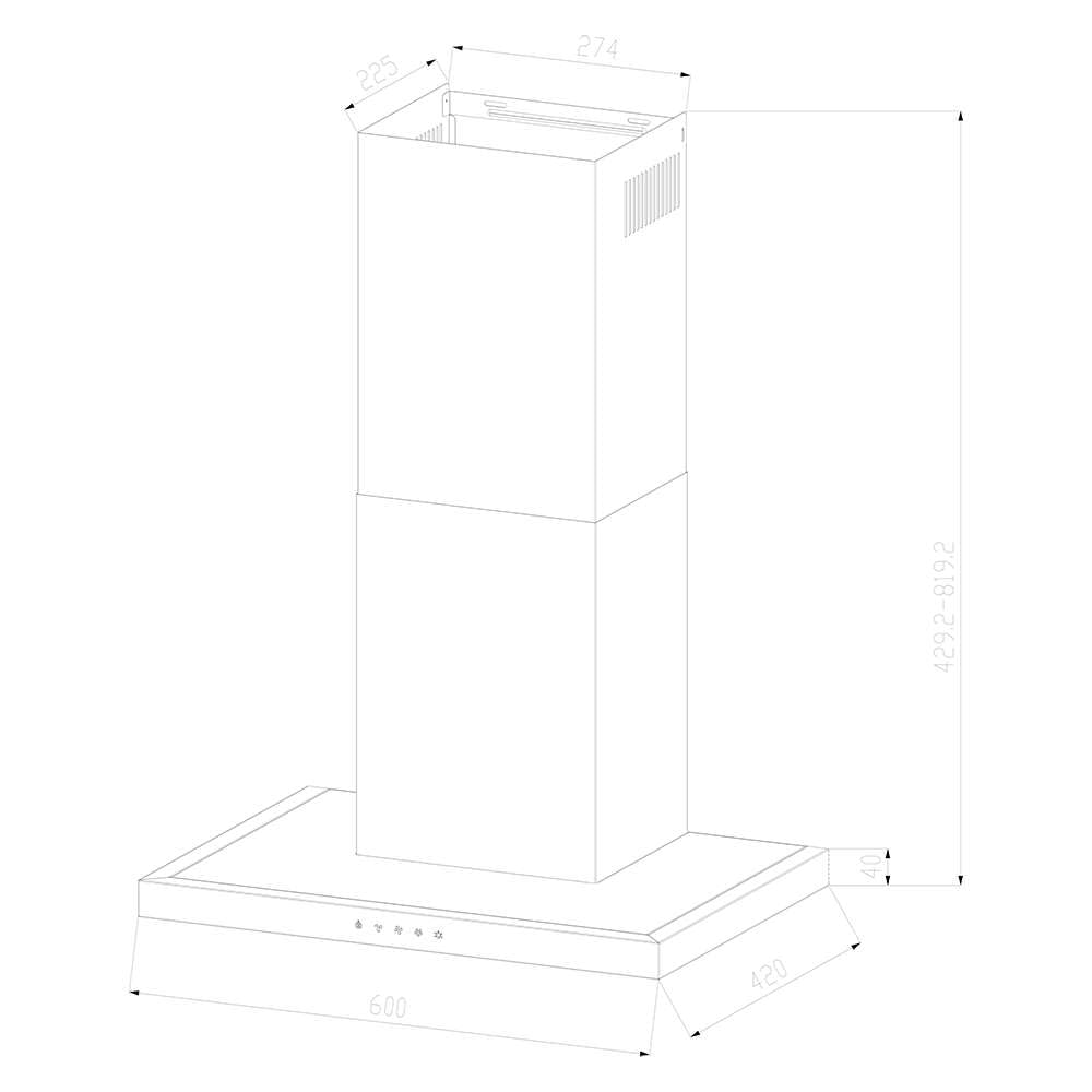 Cecotec Cappa aspirante 60 cm Tipo T Bolero Flux TT 604000 Inox A++. Aspirazione 393m3/h, motore DC, 3 velocità, SS Touch Control, finitura inossidabile, luce LED, filtri in alluminio e carbonio