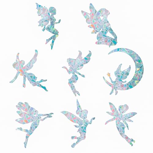 GORGECRAFT 16Pièces Ange Fenêtre Clings Fée Anti Collision Arc-en-Ciel Fenêtre Alerte Autocollants pour Oiseaux Attaque Décalques Non Adhésif Prismatique...