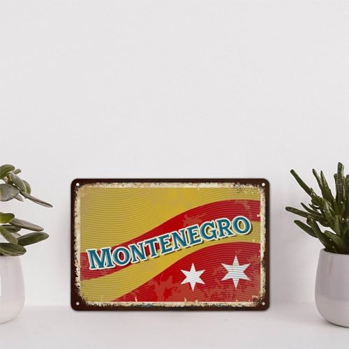 Montenegro-Flagge, 20,3 x 30,5 cm, Vintage-Schild, Retro-Schild, lustiges Metallschild, Montenegro-Schild für Zuhause, Küche, Bad, Bauernhof, Garten, Garage, Dekoration