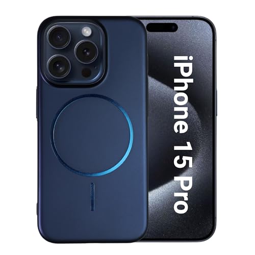 Image of AIBEX Ultra-Thin Mag-Saf Back Cover Case Compatible with iPhone 15 Pro| Slim Fit Scratch-Resistant Matte | Magnetic Wireless Charging | Microfibre Lining | Camera Protection (PC Material) - Dark Blue