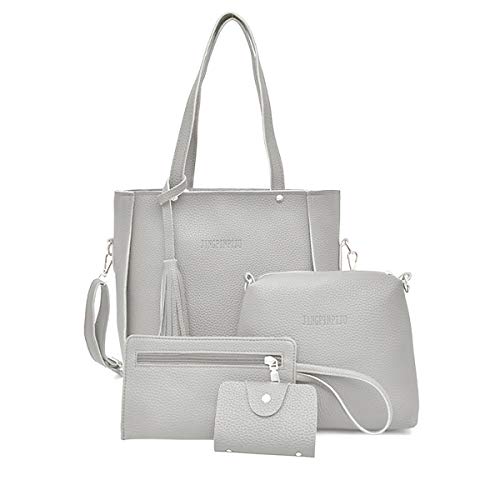 NCONCO 4 unids/set bolso de moda de las mujeres señora cuero bolso monedero lote, gris claro,