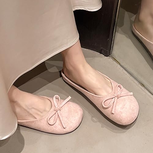 Mules plates élégantes classiques en daim rose décontractées et confortables