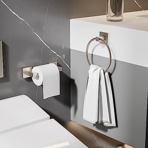 Ruacq Brushed Nickel Toilet Paper Holder Towel Ring Bathroom Accessories Hardware Set Double Post Pivoting Toilet Roll Holder Square Stainless Steel and Zinc Alloy Modern Wall Mounted 2 Pieces by Ruacq - Image 3