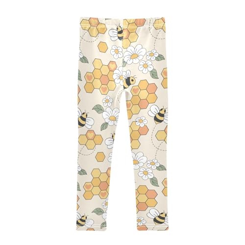 Flower Bee Honeycomb Girls Leggings,Workout Leggings for Girls Toddler Athletic Leggings Size for 3-10T2