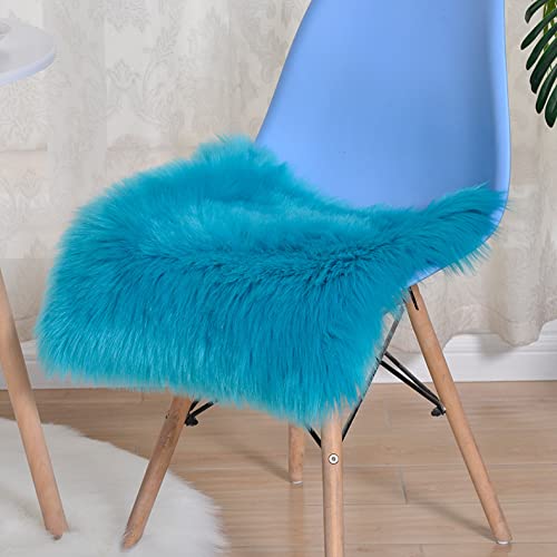 DSAoTeng Faux Sheepskin Fluffy Square Chair Cover Seat for Bedroom Decor – Soft Plush Cushion Pad, Luxurious Shaggy Wool Chair Mat for Office Home Living Room Sofa Vanity Stool(Dark Blue,90 * 90cm)