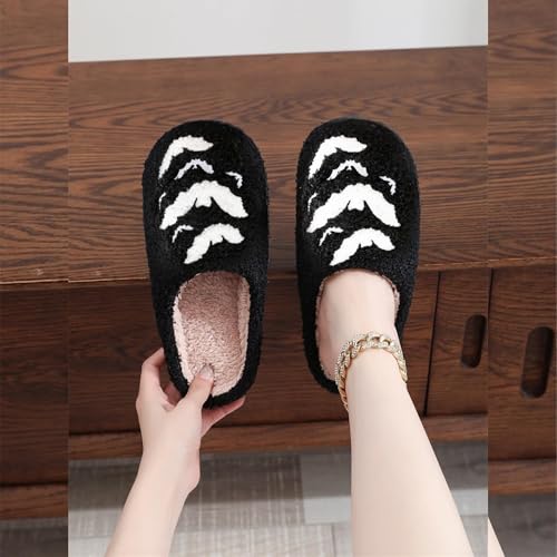 Image of Womens Mens House Slippers Retro Comfy Warm Plush Slip on Fluffy Memory Foam Home Sippers for Winter Indoor Outdoor