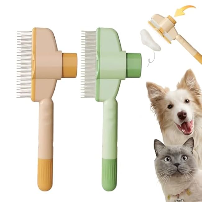 TemApex 2PCS Pet Comb for Dogs & Cats with Long & Short Stainless Steel Metal Teeth for Shedding and Tangles, Self-Cleaning Pet Comb for Dogs and Cats, Comfort and safety-QkA92A5Q