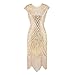 Lazzboy Damen 1920er Diamant Pailletten verschönert mit Fransen Flapper Kleid(Beige,L)