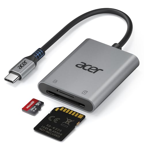 acer Lector de Tarjetas SD/Micro SD, Adaptador USB C de Lector Tarjetas, SD Card Reader Portátil Compatible con SD/Micro SD/SDHC/SDXC/MMC para iPhone 15/16 Pro MAX, MacBook, Surface Pro