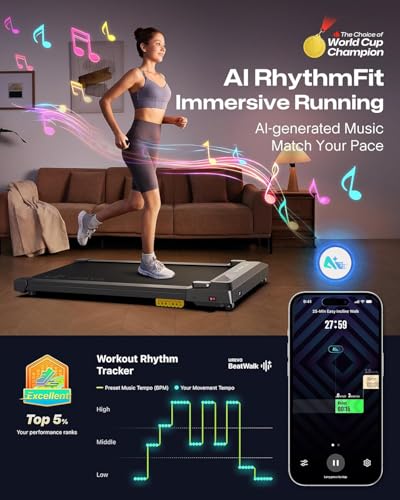 Image of UREVO Smart Walking Pad, Standing Desk Treadmill with Double Shock Absorption, Quiet Operation, Workout APP with Track Insights and MIIT Mode, Plug and Play, Remote or APP Control for Home Office