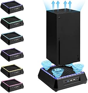Cooling Fan for Xbox Series X, RGB LED Indicator Cooling Stand Station with 3 Levels Adjustable Speed Cooling Fan System for Xbox Series X, Extra Big Turbo Fan, USB 3.0 Port & USB 2.0 Ports(Black)