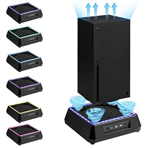 Cooling Fan for Xbox Series X, RGB LED Indicator Cooling Stand Station with 3 Levels Adjustable Speed Cooling Fan System for Xbox Series X, Extra Big Turbo Fan, USB 3.0 Port & USB 2.0 Ports(Black) Cover