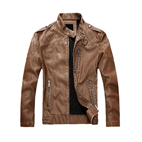 Veste en cuir pour hommes chaude contre le froid hivernal manteau de moto Jaune 02 XL