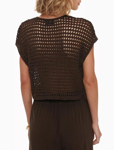 Ythomm Womens Short Sleeve Sweater Tops Round Neck Hollow Out Crochet Knit Cardigans Summer Casual Button Up Blouse Shirts3