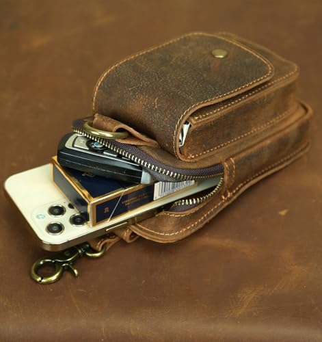 Leather Cell Phone Waist Pouch Hold 7 inch Smartphone Fanny Waist Bag for Travel Outdoor Universal Card Cases & Money Cigarette Cases, Lighter Organisers Storage Brown2