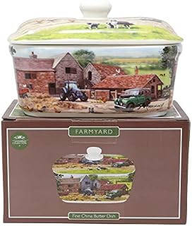 Watercolour Farmyard Fine China Ceramic Butter Dish Bell Top Lid Dishwasher Safe