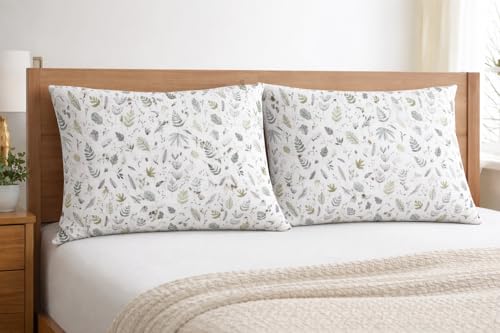 Image of Microfiber Pillow Cover 17x27 Inch (Pack of 2) | Soft & Durable | Ideal for Bed & Sofa Leafy Tranquil