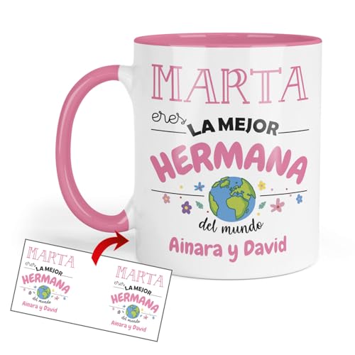 Kembilove Taza Hermana Personalizada | Regalo original con nombre personalizable| Detalle Especial Cumpleaños Navidad Amistad Familia | Tazas personalizadas hermanas | Cerámica 350 ml