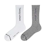 【2足セット】Tommy Jeans トミージーンズ メンズ 足底パイル編み カジュアルソックス TOMMY HILFIGER トミーヒルフィガー 靴下 男性 メンズ プレゼント ギフト 92554030 (01.ホワイト×杢グレー)