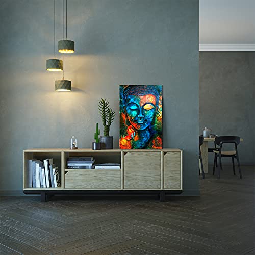 Buddha Wall Art For Living Room Zen Decor Blue Buddha Paintings Bedroom Wall Decorations Colorful Abstract Buddha Statue Meditation Room Artworks Lotus Flower Canvas Pictures Yoga Modern Home Decor 24X36" #TOP4