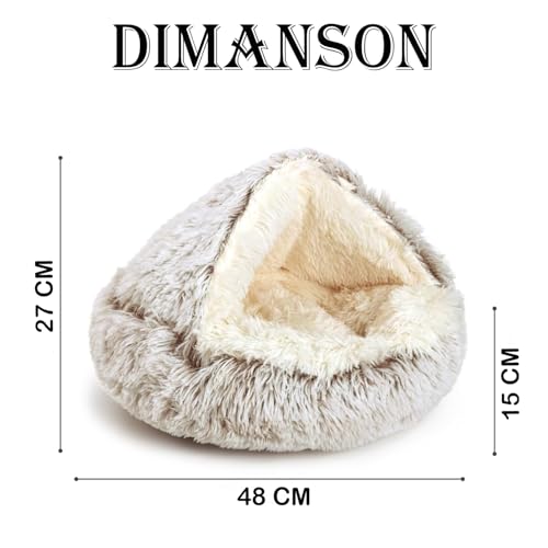 Image of Cature Cat Bed for Indoor Cats | Cozy Cat Cave Bed for Kittens & Puppies | Calming Covered Small Dog Bed | Fluffy Warm Washable Anti-Slip