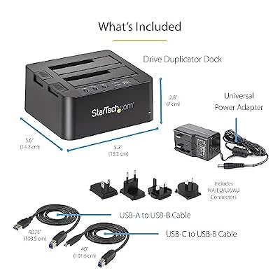 StarTech.com Standalone Hard Drive Duplicator, External Dual Bay HDD/SSD Cloner/Copier, USB to SATA III Docking Station